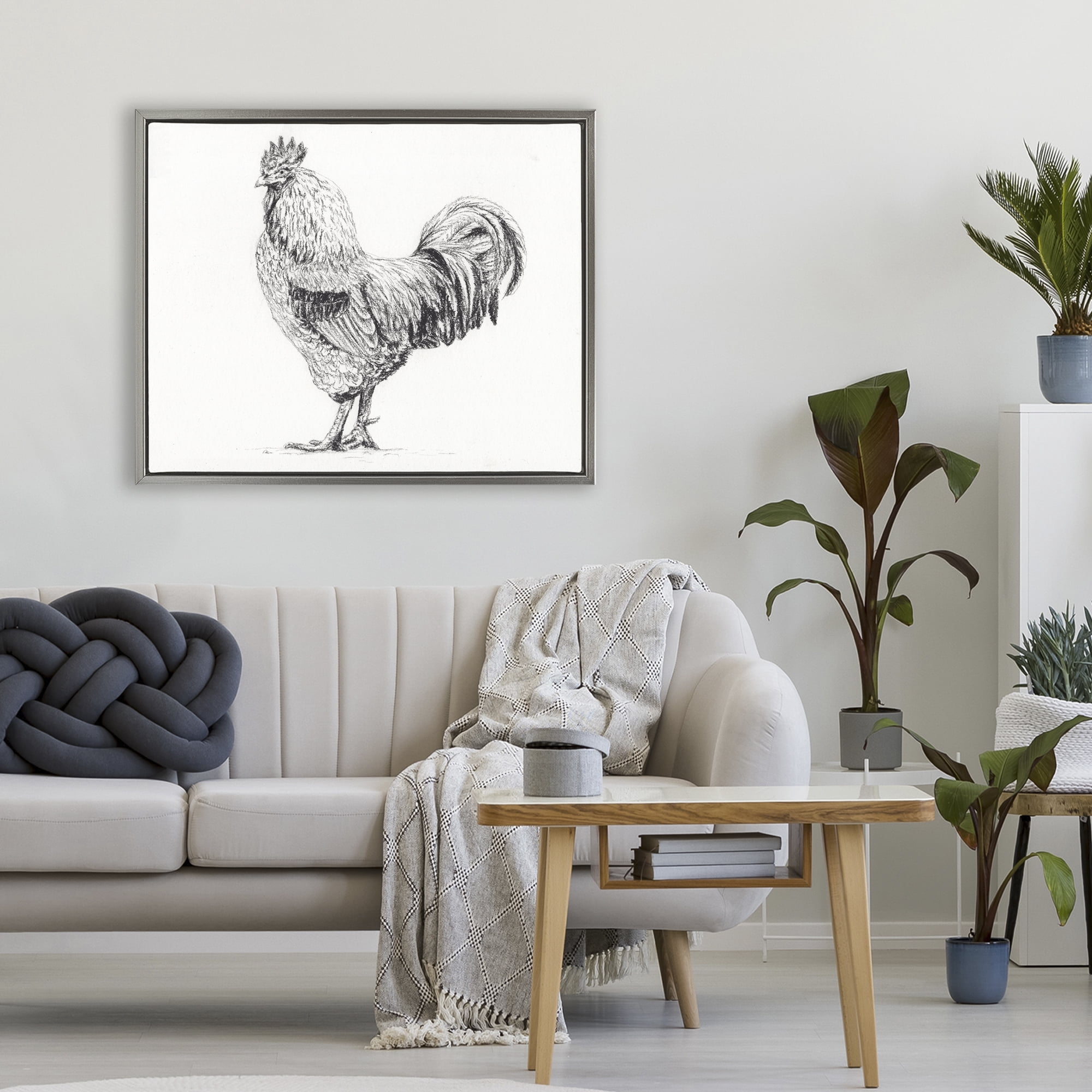Stupell Industries Rooster in Charcoal Gray Framed Floater Canvas Wall Art, design by Leah Noel Art