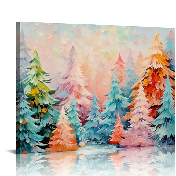 JRXY Oil Painting Christmas Poster Art - Colorful Christmas Tree - Semi-Finished Unframed Wall Art  For Wall Decor Bedroom Decor Or Gifts (Beautiful Gift Box) 20x16in