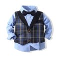 thumbnail image 5 of KYAIGUO 9M-5T Boys Gentleman Dress Shirt Set 4-Piece Suit Set with Bow-Tie Dress Shirt,Plaid Vest, Pants Formal Overalls Outfits Set, 5 of 9