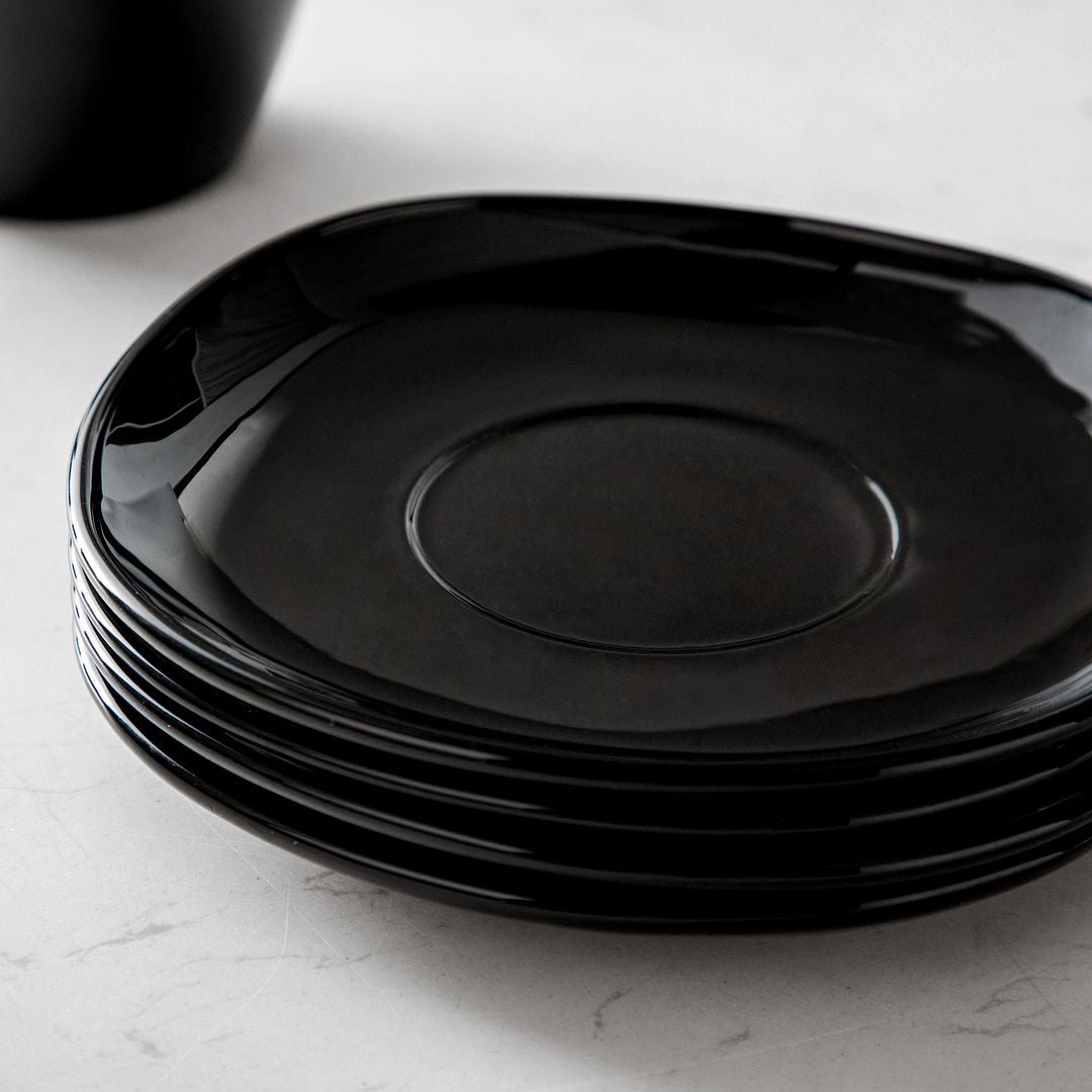 Opal Black Glass Marble Cup And Saucer Set 11 Malacasa, Series Dennis, 6-Piece Glassware Coffee Set Dinnerware Set, Black Square Coffee Cup And Saucer, 5.5'' 220 Ml