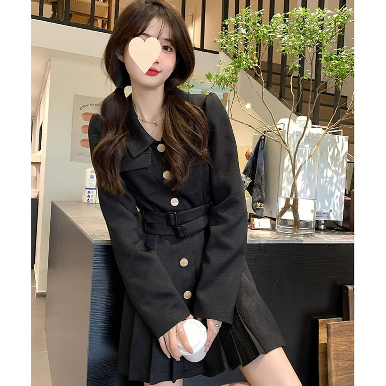 DanceeMangoos French Vintage Party Mini Dress Women s Korean Elegant Pleated Dress Warm Sweet Dress Coat Autumn Winter