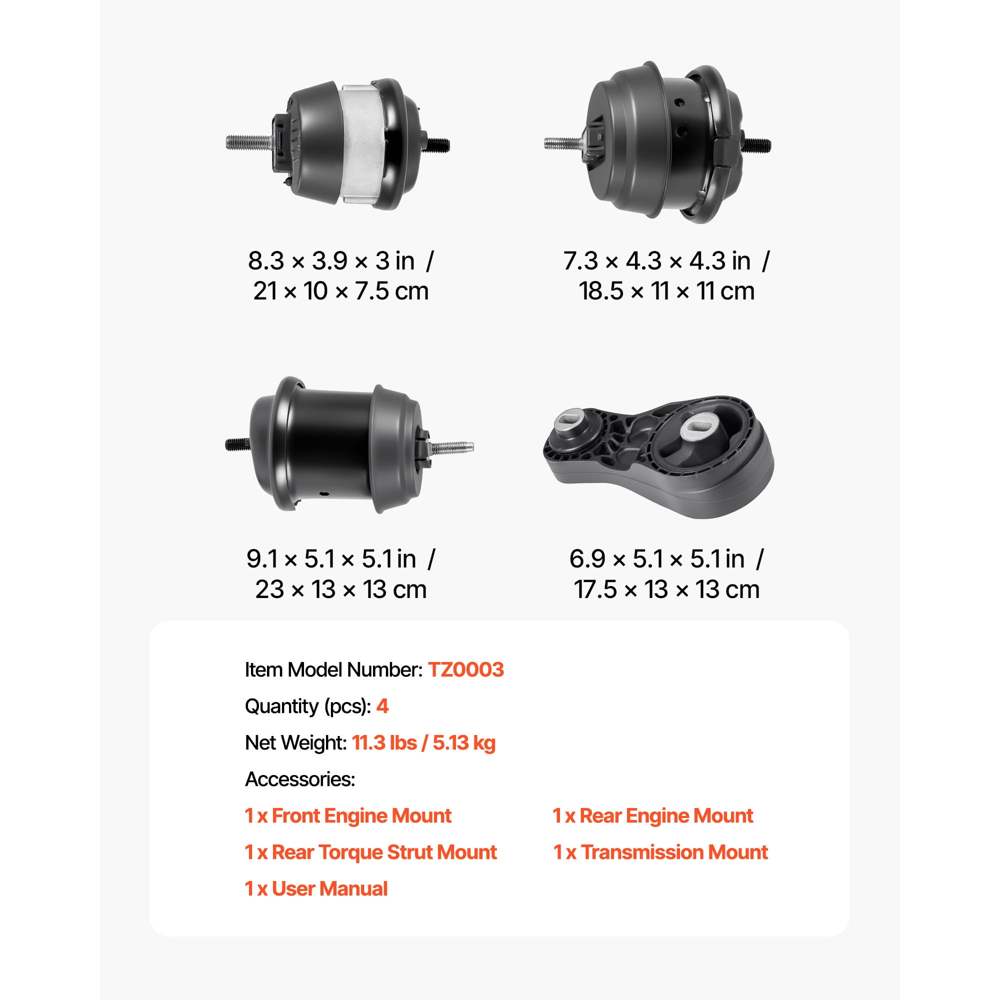 KFFKFF Engine and Transmission Motor Mount Kit Replacement, Set of 4, Compatible with 2009–2017 Chevrolet Traverse 3.6L V6, Replace OE# A5548HY, A5549HY, A5458HY, A5444, Provides Stable Support