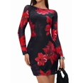 thumbnail image 3 of Robe Mini à Manches Longues pour Femmes Automne Imprimé Floral Justaucorps Cocktail Fête Boîte de Nuit Tenues Robes de Retour Noir G, 3 of 9