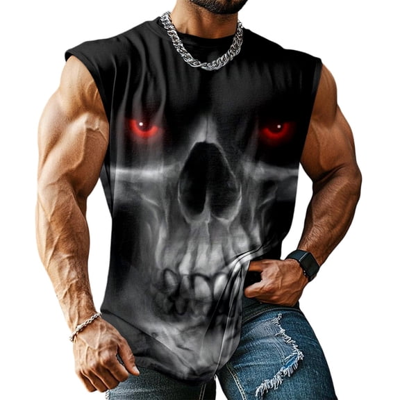 adaychics Horror Tank Tops for Men Crew Neck Skull Casual Sleeveless Shirts Horror Graphic Tank Tops for Gym Sports Workout