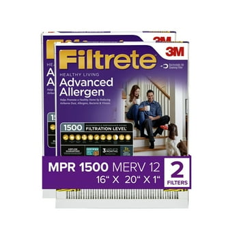 Filtrete by 3M, 16x20x1, MERV 12, Advanced en Reduction HVAC Furnace Air Filter, Captures ens, Bacteria, Viruses, 1500 MPR, 2 Filters
