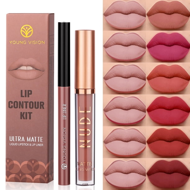 Fiudx Ofertas De La Semana Brillo De Labios + Delineador De Labios 2 Juegos No Es Fácil De Usar En La Taza Brillo De Labios Mate Delineador De Labios Giratorio