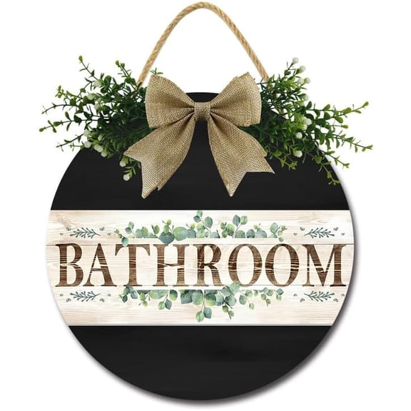 Bathroom Front Door Sign Funny Wreaths Hanging Wooden Plaque Decoration Round Rustic Wood Farmhouse Porch Decor for Home Bathroom Decor