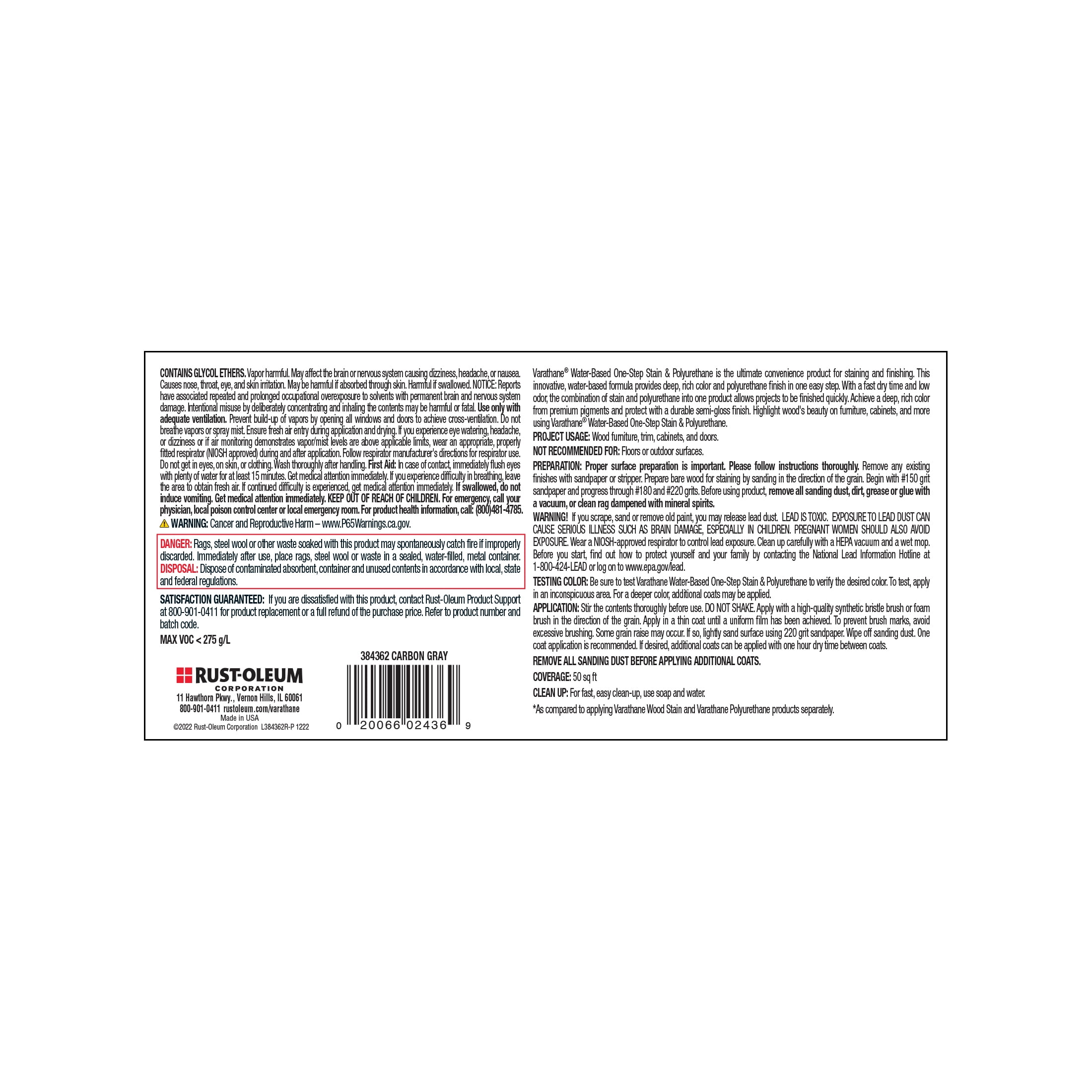 4 Pack, Carbon Gray, Varathane Stain + Polyurethane, Semi-Gloss -384362, Half Pint