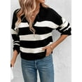 thumbnail image 6 of Women'S Sweater Loose Long-Sleeved Lapel Knitted Top Sweater Striped Contrast Color Pullover Black S, 6 of 8