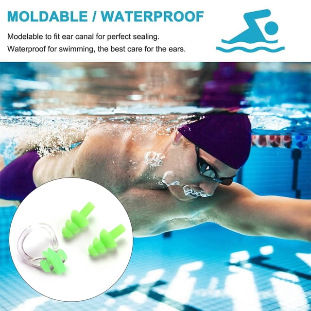 Clip de Nez Imperméable Anti-Bruit pour Adultes Surf Sports Nautiques Protection d'Oreilles Portable Vert