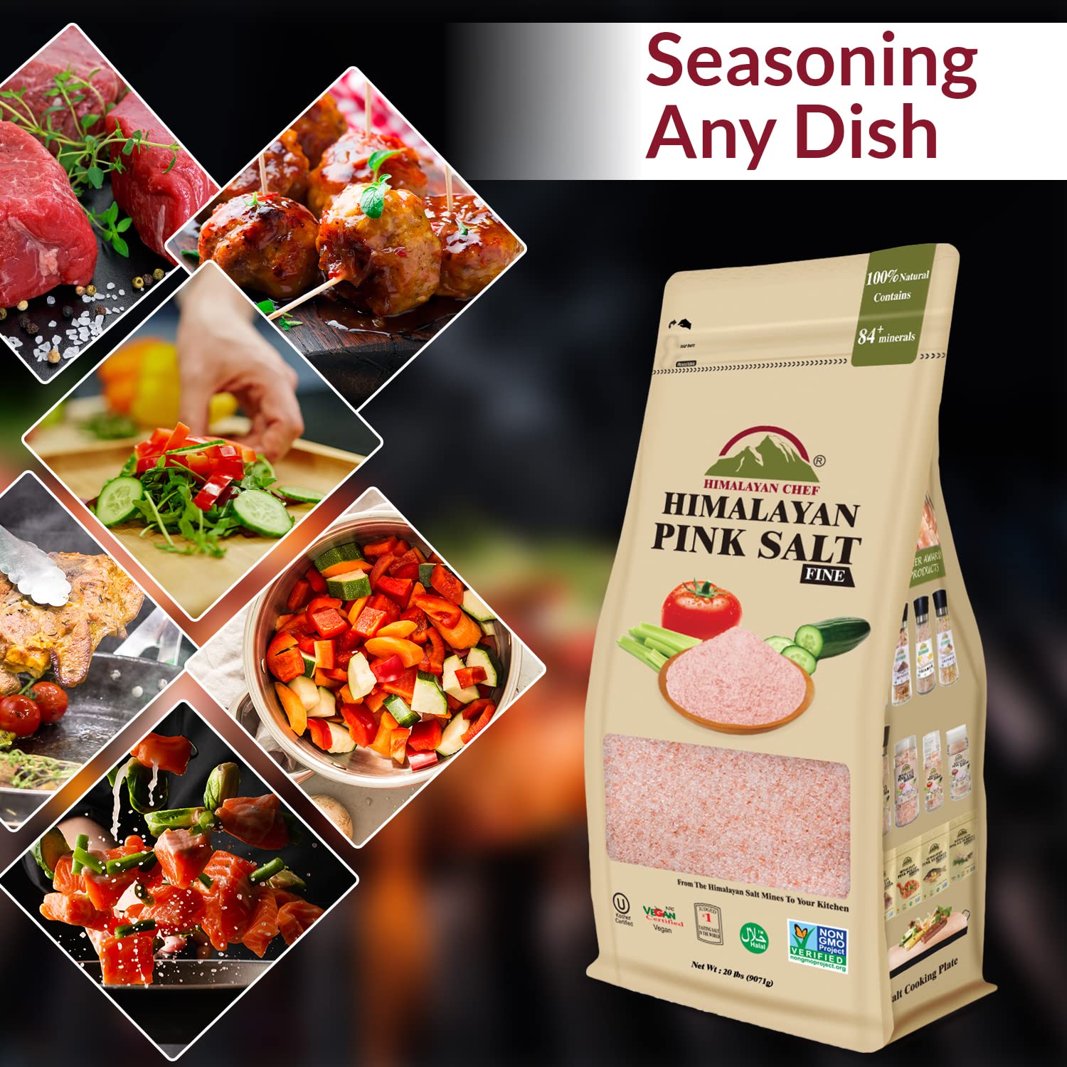 SALT 84 Natural Pink Salt, Extra Fine Grain, Vacuum Pack - 20 lbs Bag