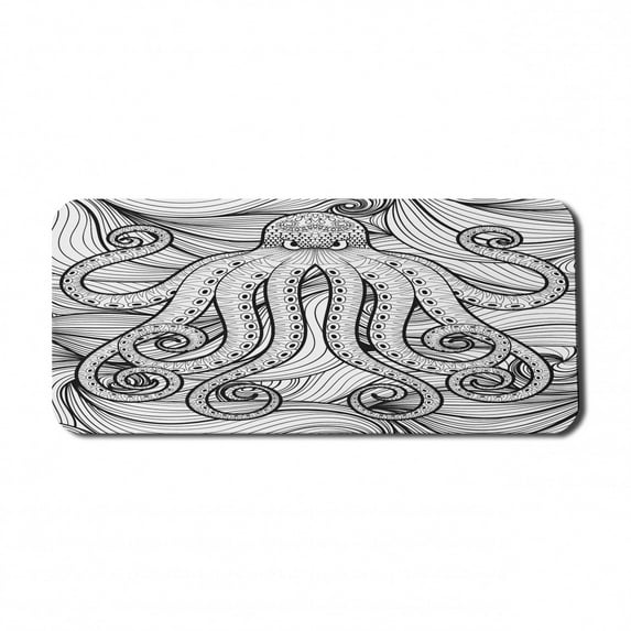 Octopus Computer Mouse Pad, Kraken Octopus in the Sea Mandala Style Pattern Tentacles Marine, Rectangle Non-Slip Rubber Mousepad X-Large, 35" x 15" Gaming Size, Black White, by Ambesonne