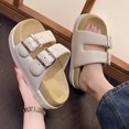 thumbnail image 3 of Sandalias de suela blanda con doble hebilla de metal para mujer, de colores combinados, con plataforma gruesa, antideslizantes, para playa, verano 2024, 3 of 4