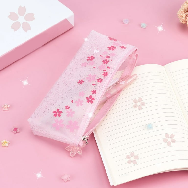 Hefddehy Pink Cherry Blossom Pencil Case PU Leather Pencil Case Stationery  Pencil Case Sweet Pencil Case Pencil Case