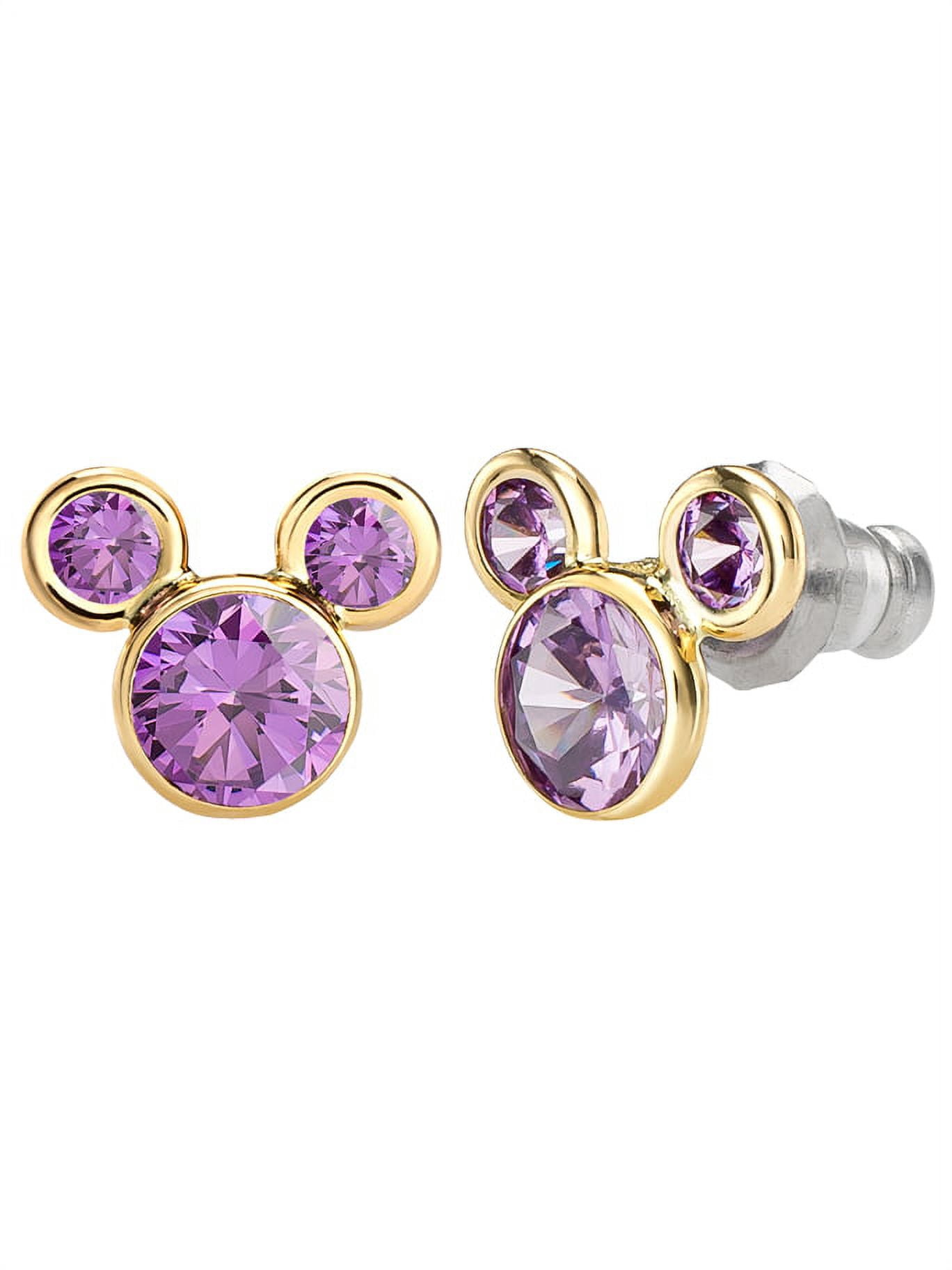 Disney Girls/Tween Mickey Mouse 10kt Gold Purple Cubic Zirconia Stud Earrings