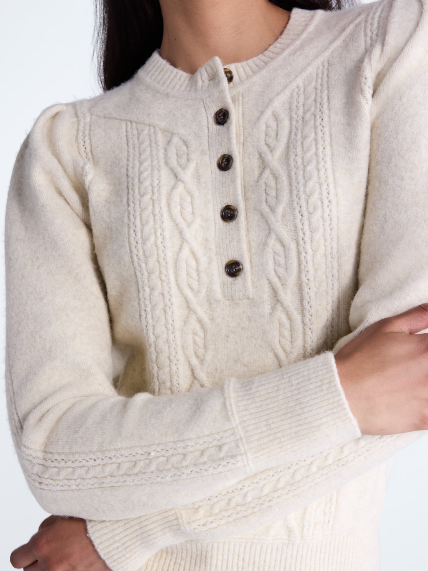Scoop Women's and Women's Plus Cable Knit Henley Pullover, Sizes XS-4X