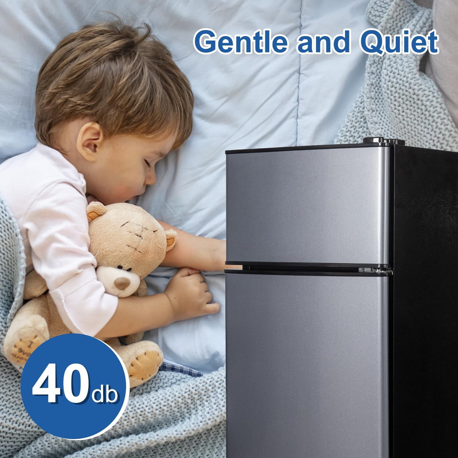 2.9 Cu.Ft Mini Fridge with Freezer, Double Door Small Refrigerator, 7-Level Adjustable Thermostat, Energy Saving Low Noise, Removable Glass Shelf, Blue, Compact Dorm Office Beverage Fridge