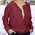 thumbnail image 4 of Wang6 Women Plus Size Cardigans Jacket Trendy Long Sleeve Button down Coat Fall Open Front Loose Fit Solid Outwear Tops X_0617liWine M, 4 of 8