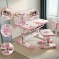 thumbnail image 3 of Yedigre Kids Desk and Chair Set - Height Adjustable, Ergonomic Study Table w/ Storage & Writing Board (Blue, Pink), 3 of 11