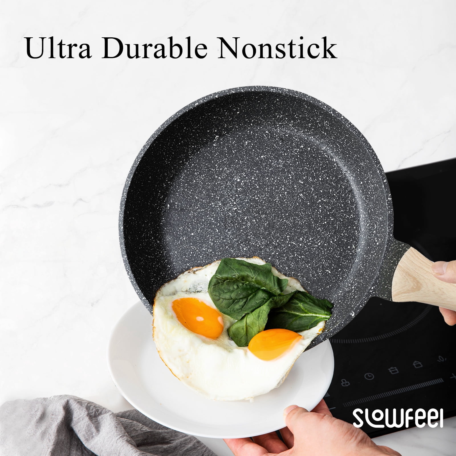 Slowfeel 15-Piece Pots and Pans Set, Nonstick Cookware Set with Utensils, Induction Compatible, Black Granite