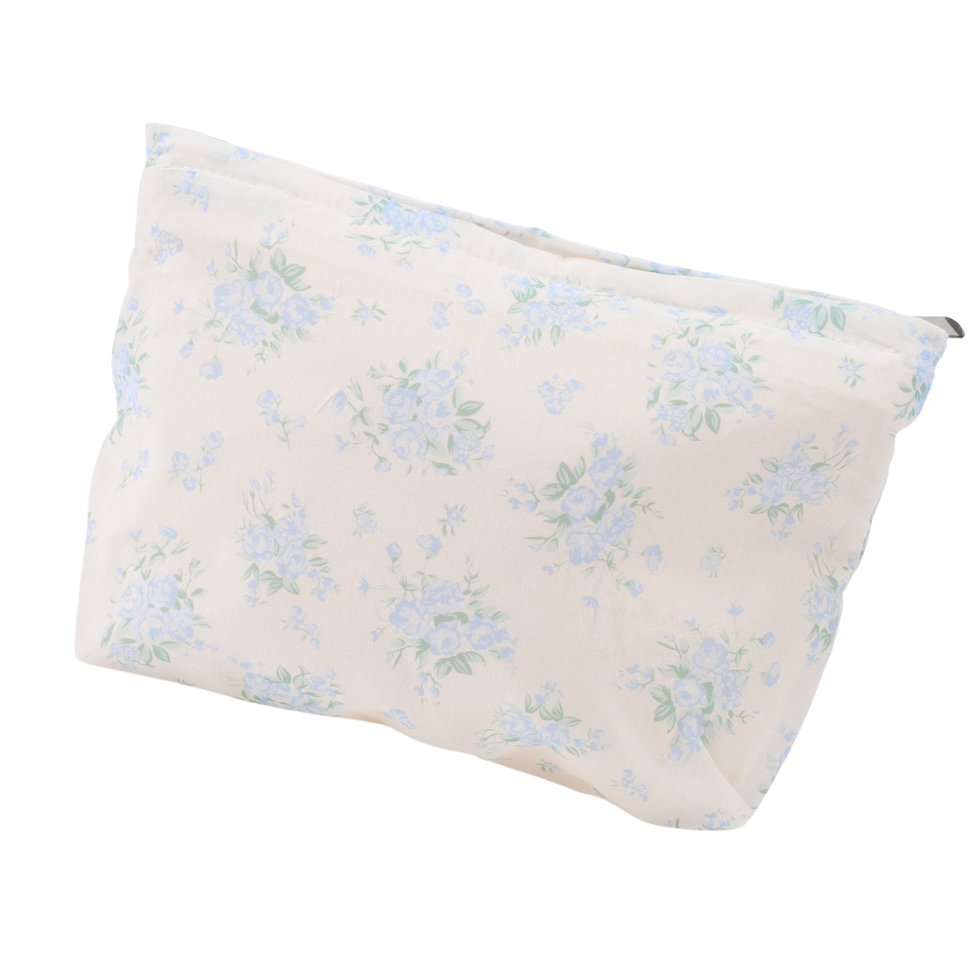 Unique Bargains 1Pc Women Portable Cotton Floral Clutch Storage Makeup Bag Light Blue
