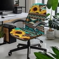 thumbnail image 2 of SEANATIVE Stretch Office Chair Slipcover Removable Computer Chair Cover Universal Rotating Desk Chair Protector Washable Dorm High Back Chair Cover, L, Tribal Sunflower Leopard Print Teal, 2 of 7