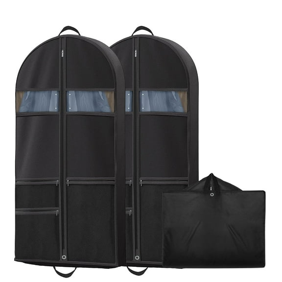2 Pack 60" Travel Garment Bag with Zipper Pocket, Foldable Garment Bags for Hanging Clothes Suit Bag for Suits, Dresses, Coats