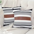 thumbnail image 1 of Paquete de 2 fundas de almohada de estilo rural para sofá, funda de cojín cuadrada decorativa de piel sintética para exteriores, funda de almohada con acento de rayas tribales, 18 x 18 I, 1 of 5