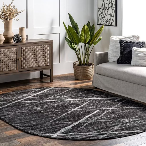 FanciHome Modern Lines Oval Area Rug for Bedroom 8'x10' Contemporary