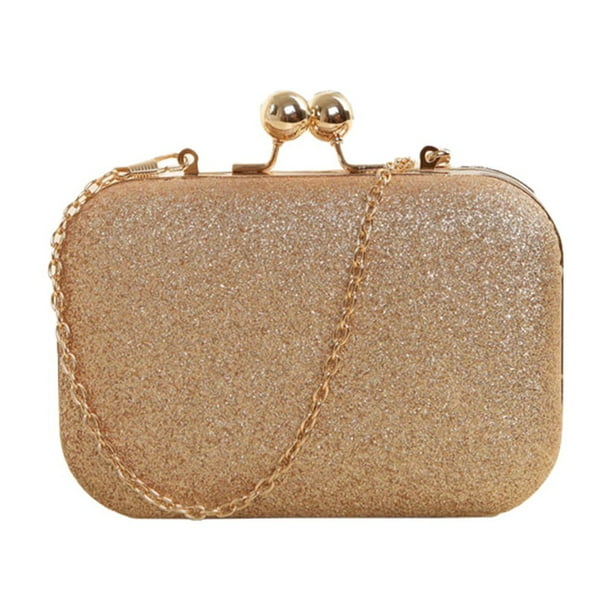 Women Mini Clip Evening Bag Satchel Chain Shoulder Messenger Bag Handbag Dinner Bag Ladies Wedding Clutch Female Party Banquet Bag Golden Walmart