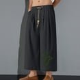 thumbnail image 2 of heyac Mens Linen Beach Pants Black Harem Pants Men's Summer Thin Embroidery Wide Leg Pants Tang Suit Large Size Men Loose Nine Pants, 2 of 5