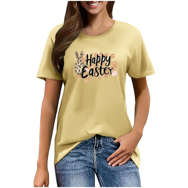 Mujeres Manga Corta de Verano Tops Pascua Impresa Cuello Redondo, Blusa de Moda Casual para la Primavera
