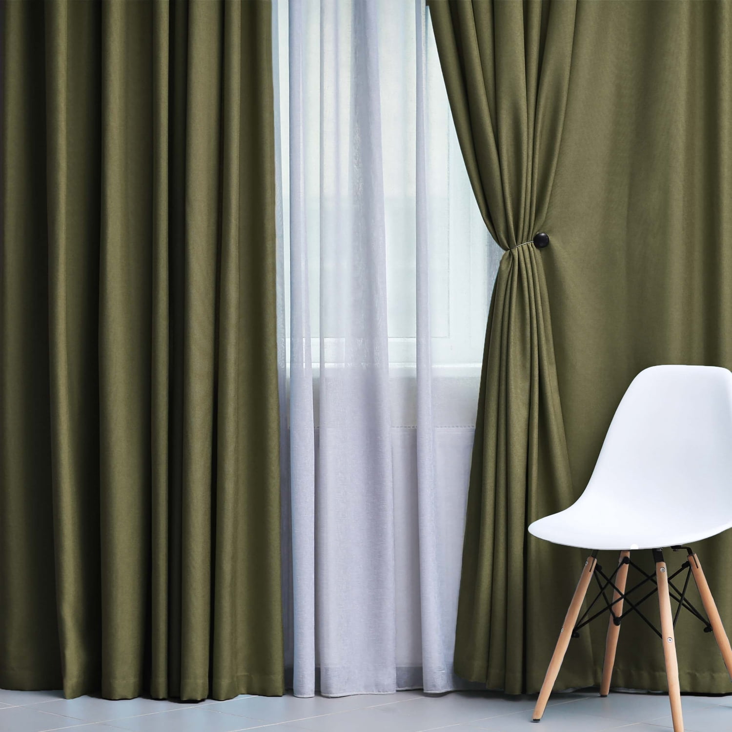 Superior Solid Blackout Curtain Set of 8, 52" x 63", Olive Green