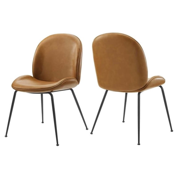 Maklaine 17.5" Faux Leather Dining Chairs in Tan/Black (Set of 2)