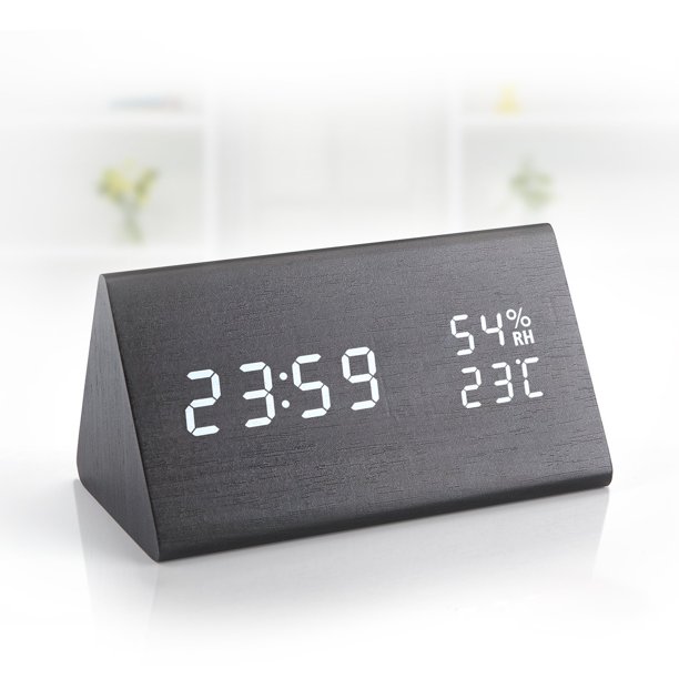 Digital Alarm Clock Adjustable Brightness Control Desk Wooden Led Digital Clock With Usb Cable Display Time Temperature Usb Battery Powered For Bedroom Office Kids Black Walmart Com Walmart Com