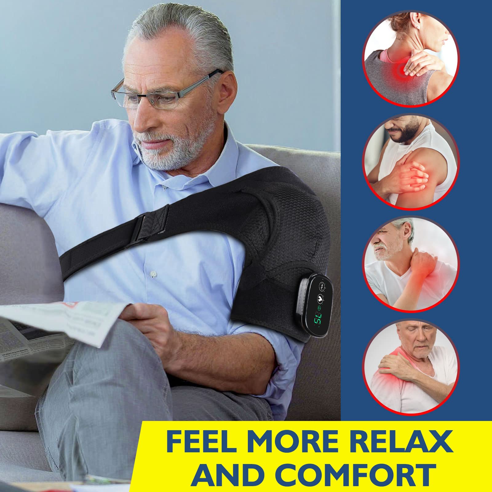 Portable Heating Pad,Cordless Shoulder Heating Pad,Heated Shoulder Brace with Vibration, 5000mAh Shoulder Massager for Men Women Shoulder Relax (Black)