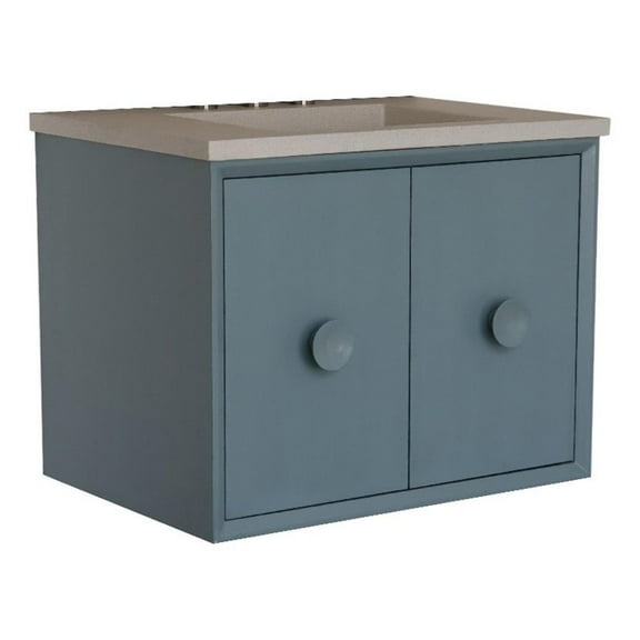 31 in. Single Wooden Vanity  Aqua Blue with White Concrete Top Rectangle Sink
