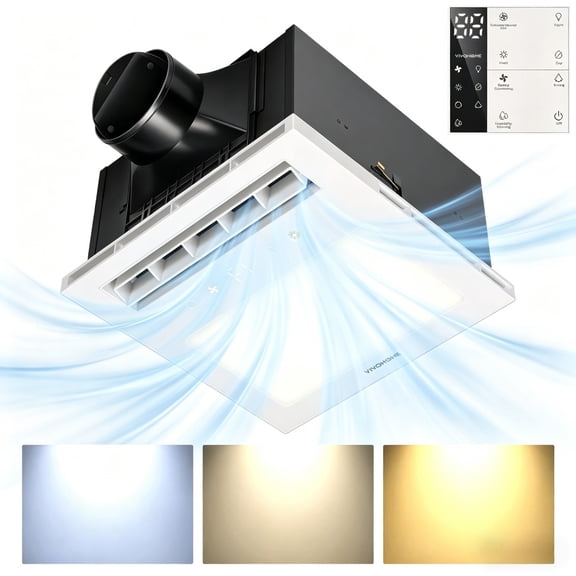 SPECSTAR Bathroom Exhaust Fan with 1600W PTC Heater, Humidity Sensor & LED Light, Ceiling Mount Ventilation Fan, 160 CFM DC Motor, 3 Color Temperatures, Remote Control, Oscillating Louver