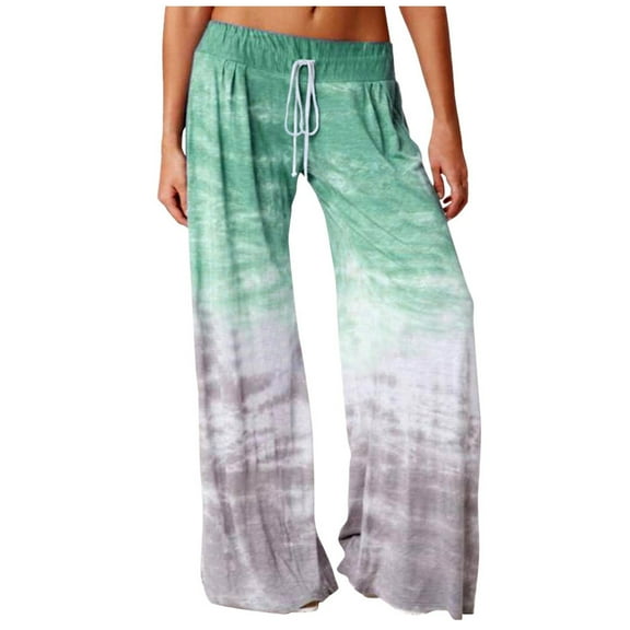 Elainilye Fashion Womens Pants Casual Loose Gradient Tie-dye Printed Yoga Athletic Long Pants Leisure Wide Leg Pants Trousers,Green