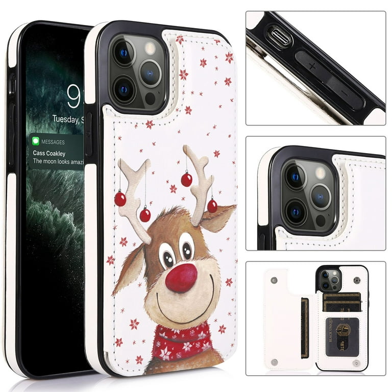 Christmas Wallet Case for iPhone 12 Pro Max,Xmas Cute Cartoon Elk