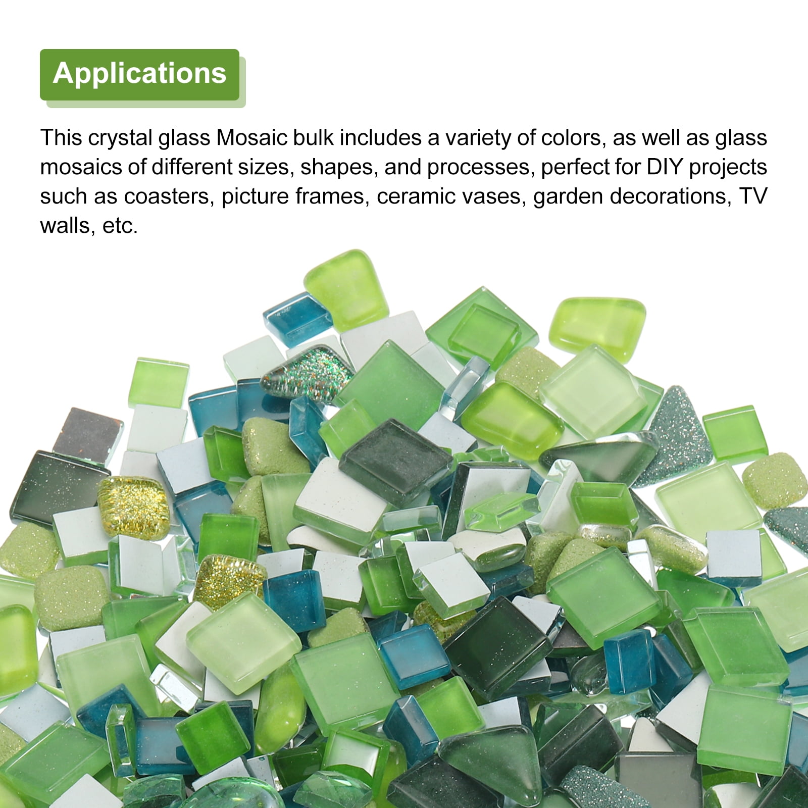 500g Irregular Crystal Glass Mosaic Tiles, Craft Tiny Mosaic Tiles Bulk for Craft DIY Art Project Green Series