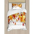 thumbnail image 3 of Fall Queen Size Duvet Cover Set, Image of Canadian Maple Tree Leaves in Autumn Season with Soft Reflection Effects, Decorative 3 Piece Bedding Set with 2 Pillow Shams, Orange White, by Ambesonne, 3 of 3