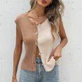 thumbnail image 5 of Stichou Sweater Vest for Women Tops Color Block Button Down 2026 Spring Summer Sleeveless Cardigan Crew Neck Knitted Shirt Khaki M, 5 of 7