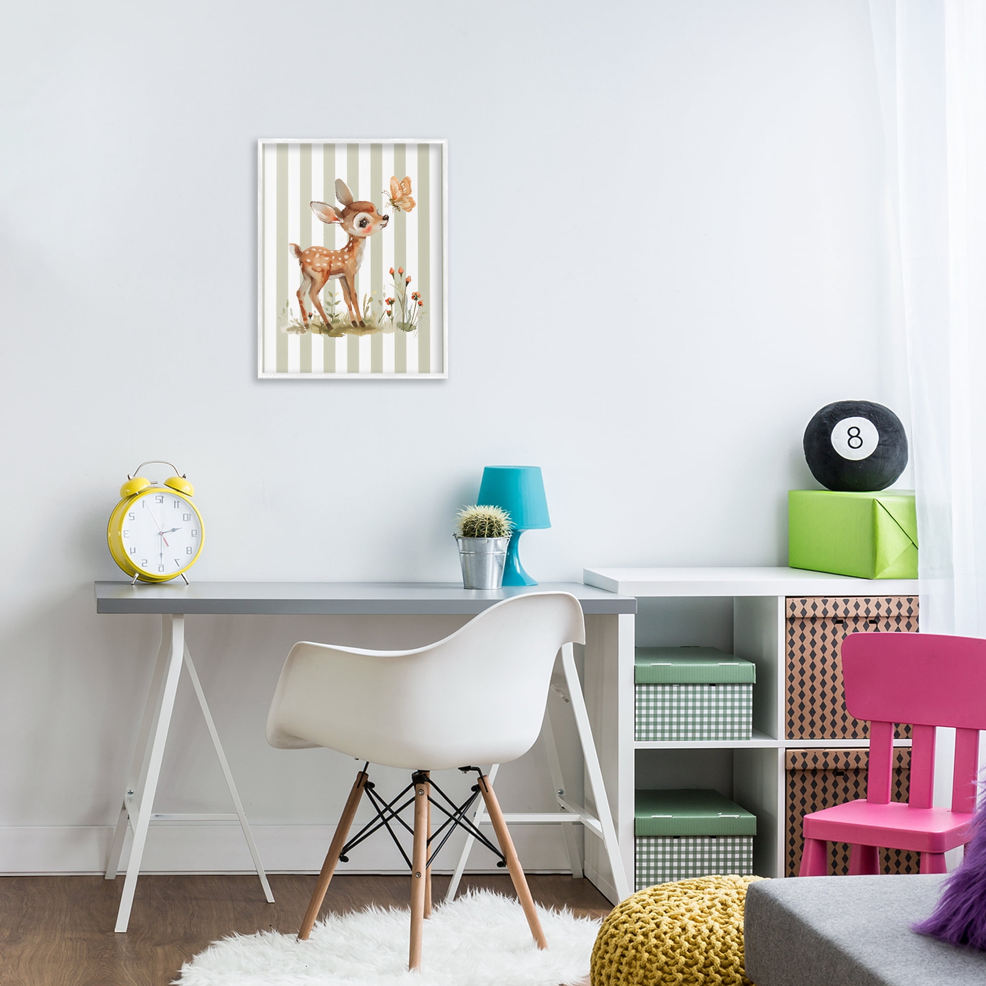 Stupell Industries Baby Deer with Butterfly White Framed Giclee Art, design by LSR Design Studio