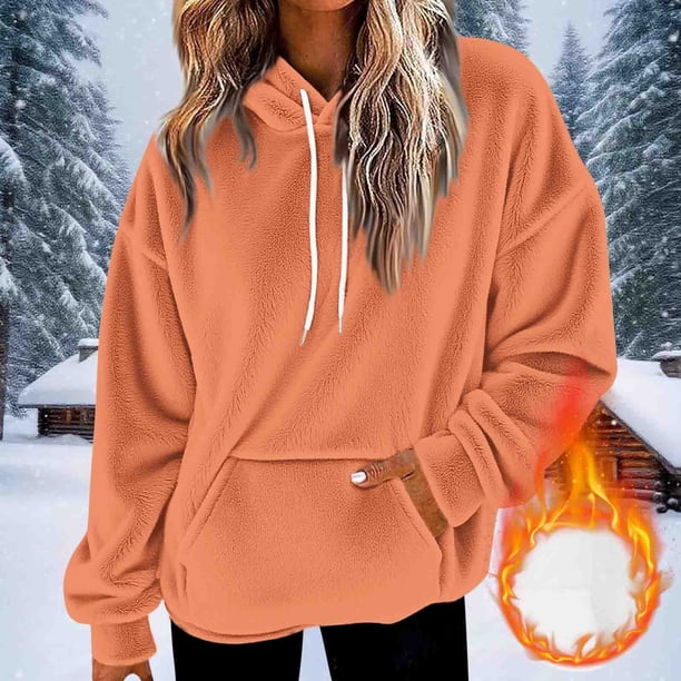 HongQid Womens Fuzzy Hoodies Pullover Sport Hoodie Cozy Oversized Pockets Hooded Sweatshirt Athletic Fleece Hoodies