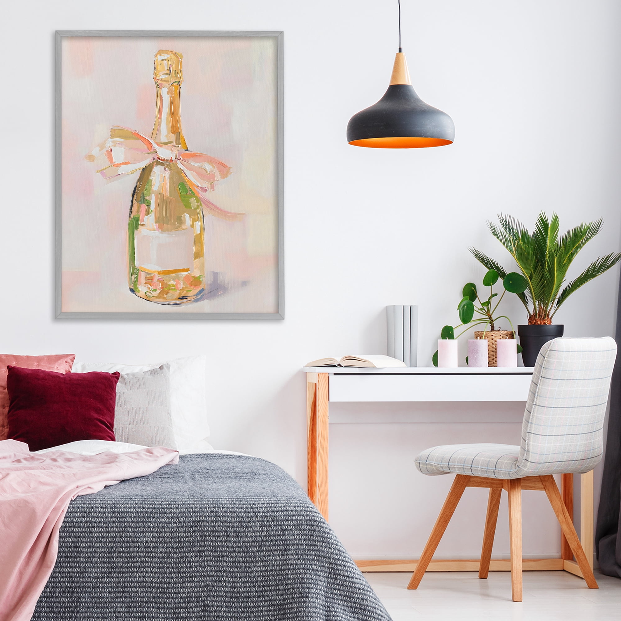 Stupell Industries Pink Champagne Celebration Gray Framed Giclee Art, design by The Prints Vibe