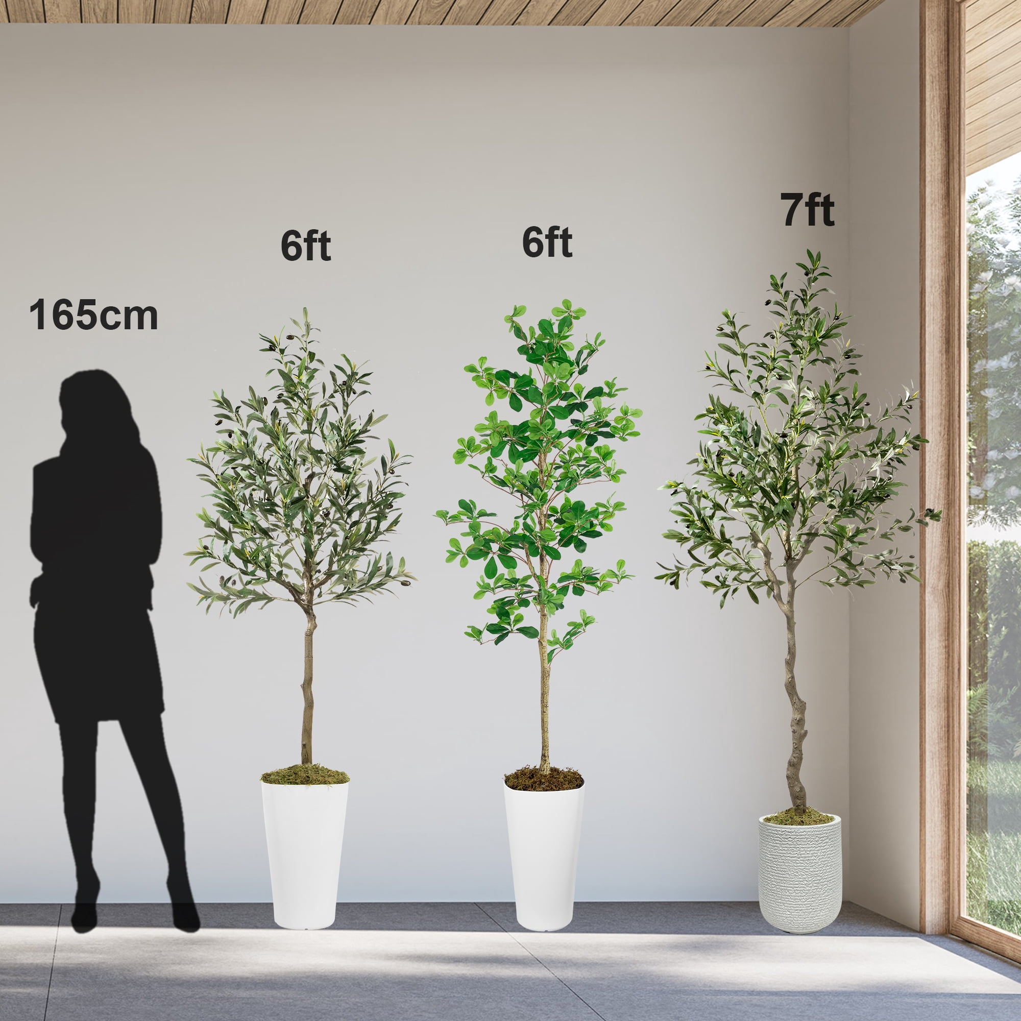 OLIVIVI Artificial Olive Tree 7FT Tall Faux Silk Plant for Home Office Decor Indoor Outdoor Fake Lifelike Potted Tree with Wood Branches and 1 pack
