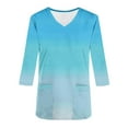 thumbnail image 3 of Aofany Women Nursing Scrub Tops Gradient Printed Working Uniform V Neck 3/4 Sleeve Workwear Blouse T-shirt with Pockets, 3 of 3