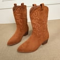 thumbnail image 6 of UngA Women Boots Cowgirl Western Boots with Embroidered Square Toe Chunky Heel Mid Calf Cowboy Boots Fall Winter Shoes Brown,Size 7.5, 6 of 7