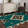 thumbnail image 3 of 3x5Ft Area Rugs Green Southwestern Non-Skid Rubber Backing Large Rectangle Rugs - Living Room Bedroom Home Office, Boho Ethnic Geometric Retro Indoor Floor Mat Carpets Washable Rug, 3 of 9